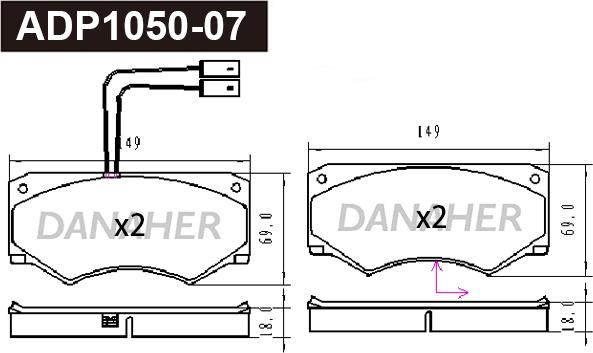 Danaher ADP1050-07 - Bremžu uzliku kompl., Disku bremzes autodraugiem.lv