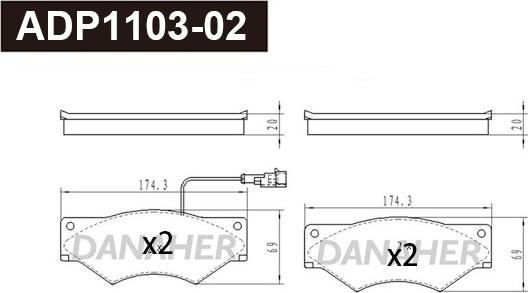 Danaher ADP1103-02 - Bremžu uzliku kompl., Disku bremzes autodraugiem.lv