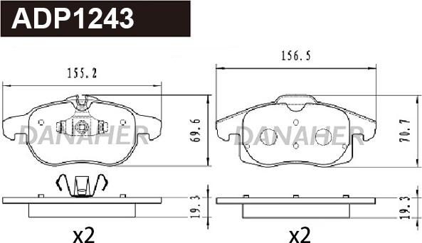 Danaher ADP1243 - Bremžu uzliku kompl., Disku bremzes autodraugiem.lv