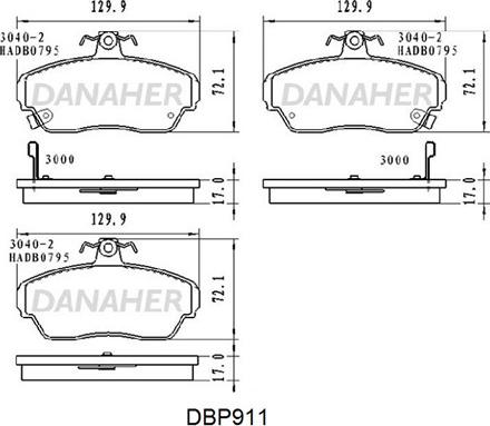 Danaher DBP911 - Bremžu uzliku kompl., Disku bremzes autodraugiem.lv