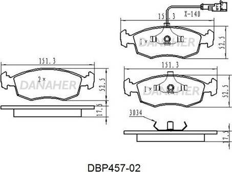 Danaher DBP457-02 - Bremžu uzliku kompl., Disku bremzes autodraugiem.lv