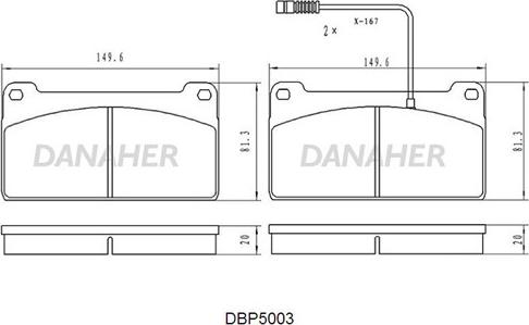 Danaher DBP5003 - Bremžu uzliku kompl., Disku bremzes autodraugiem.lv