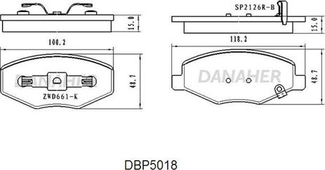 Danaher DBP5018 - Bremžu uzliku kompl., Disku bremzes autodraugiem.lv