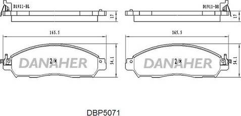 Danaher DBP5071 - Bremžu uzliku kompl., Disku bremzes autodraugiem.lv