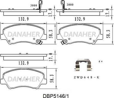 Danaher DBP5146/1 - Bremžu uzliku kompl., Disku bremzes autodraugiem.lv