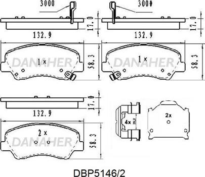 Danaher DBP5146/2 - Bremžu uzliku kompl., Disku bremzes autodraugiem.lv