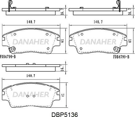 Danaher DBP5136 - Bremžu uzliku kompl., Disku bremzes autodraugiem.lv