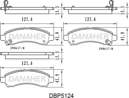 Danaher DBP5124 - Bremžu uzliku kompl., Disku bremzes autodraugiem.lv