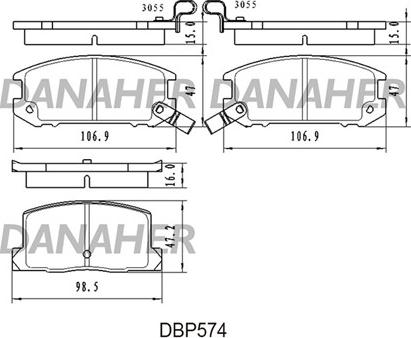 Danaher DBP574 - Bremžu uzliku kompl., Disku bremzes autodraugiem.lv