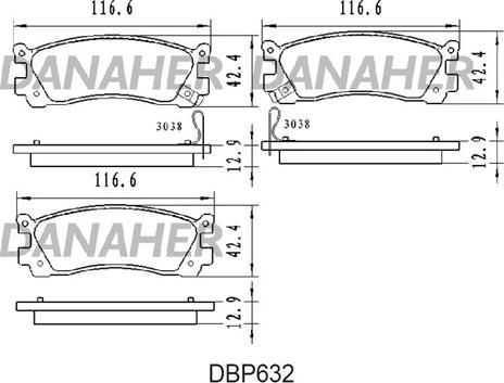 Danaher DBP632 - Bremžu uzliku kompl., Disku bremzes autodraugiem.lv