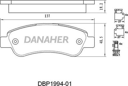 Danaher DBP1994-01 - Bremžu uzliku kompl., Disku bremzes autodraugiem.lv