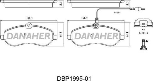 Danaher DBP1995-01 - Bremžu uzliku kompl., Disku bremzes autodraugiem.lv