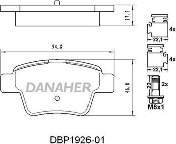 Danaher DBP1926-01 - Bremžu uzliku kompl., Disku bremzes autodraugiem.lv
