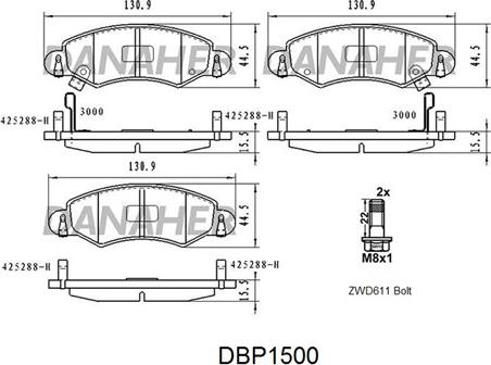 Danaher DBP1500 - Bremžu uzliku kompl., Disku bremzes autodraugiem.lv