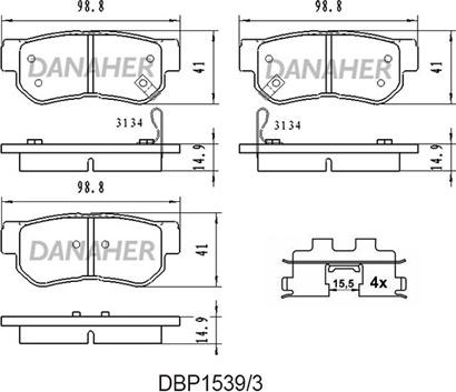 Danaher DBP1539/3 - Bremžu uzliku kompl., Disku bremzes autodraugiem.lv