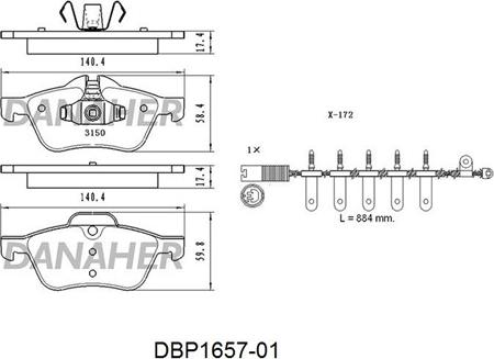 Danaher DBP1657-01 - Bremžu uzliku kompl., Disku bremzes autodraugiem.lv