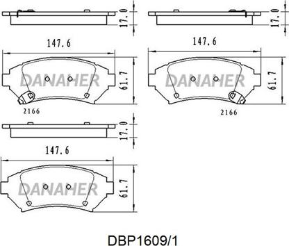 Danaher DBP1609/1 - Bremžu uzliku kompl., Disku bremzes autodraugiem.lv