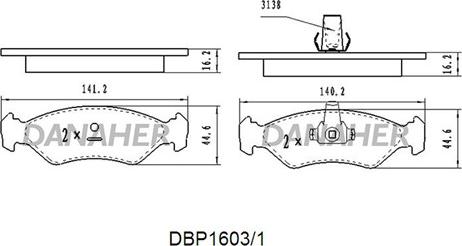 Danaher DBP1603/1 - Bremžu uzliku kompl., Disku bremzes autodraugiem.lv