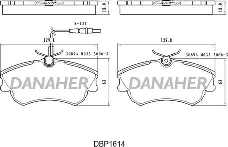 Danaher DBP1614 - Bremžu uzliku kompl., Disku bremzes autodraugiem.lv