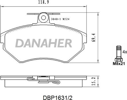 Danaher DBP1631/2 - Bremžu uzliku kompl., Disku bremzes autodraugiem.lv