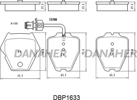 Danaher DBP1633 - Bremžu uzliku kompl., Disku bremzes autodraugiem.lv