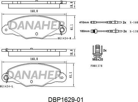 Danaher DBP1629-01 - Bremžu uzliku kompl., Disku bremzes autodraugiem.lv