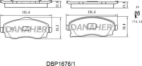 Danaher DBP1676/1 - Bremžu uzliku kompl., Disku bremzes autodraugiem.lv