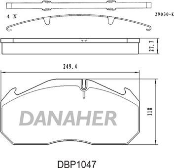 Danaher DBP1047 - Bremžu uzliku kompl., Disku bremzes autodraugiem.lv