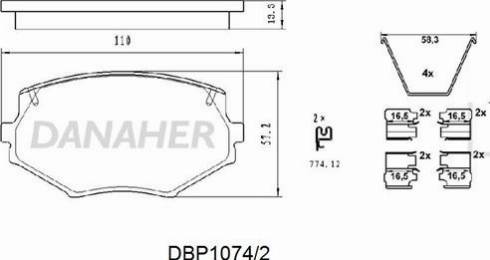 Danaher DBP1074/2 - Bremžu uzliku kompl., Disku bremzes autodraugiem.lv