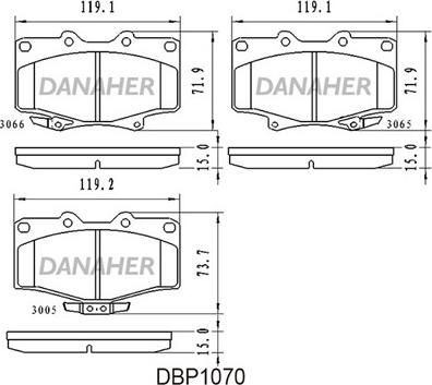 Danaher DBP1070 - Bremžu uzliku kompl., Disku bremzes autodraugiem.lv