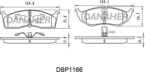 Danaher DBP1166 - Bremžu uzliku kompl., Disku bremzes autodraugiem.lv