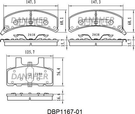 Danaher DBP1167-01 - Bremžu uzliku kompl., Disku bremzes autodraugiem.lv