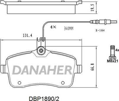 Danaher DBP1890/2 - Bremžu uzliku kompl., Disku bremzes autodraugiem.lv