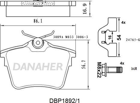 Danaher DBP1892/1 - Bremžu uzliku kompl., Disku bremzes autodraugiem.lv