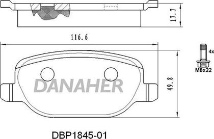 Danaher DBP1845-01 - Bremžu uzliku kompl., Disku bremzes autodraugiem.lv