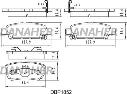 Danaher DBP1852 - Bremžu uzliku kompl., Disku bremzes autodraugiem.lv