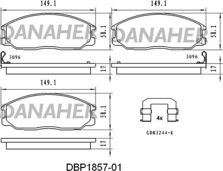 Danaher DBP1857-01 - Bremžu uzliku kompl., Disku bremzes autodraugiem.lv
