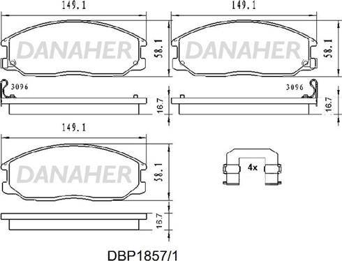 Danaher DBP1857/1 - Bremžu uzliku kompl., Disku bremzes autodraugiem.lv