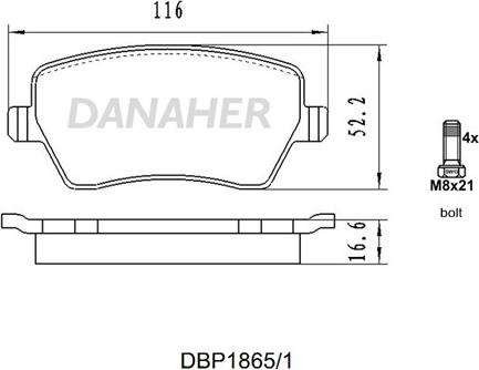 Danaher DBP1865/1 - Bremžu uzliku kompl., Disku bremzes autodraugiem.lv