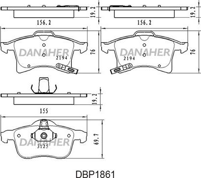 Danaher DBP1861 - Bremžu uzliku kompl., Disku bremzes autodraugiem.lv