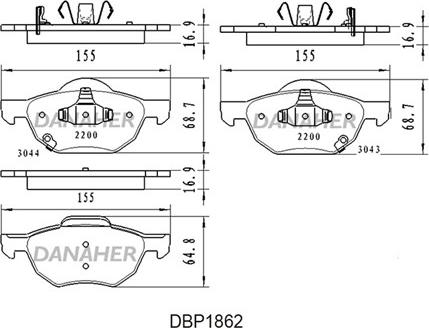 Danaher DBP1862 - Bremžu uzliku kompl., Disku bremzes autodraugiem.lv