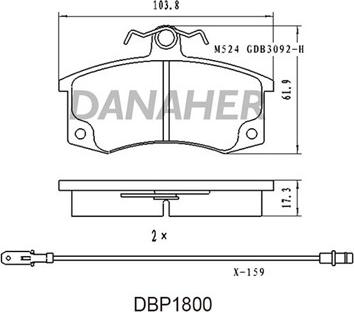 Danaher DBP1800 - Bremžu uzliku kompl., Disku bremzes autodraugiem.lv