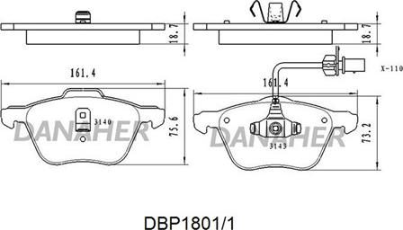 Danaher DBP1801/1 - Bremžu uzliku kompl., Disku bremzes autodraugiem.lv