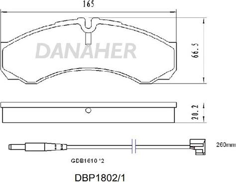Danaher DBP1802/1 - Bremžu uzliku kompl., Disku bremzes autodraugiem.lv