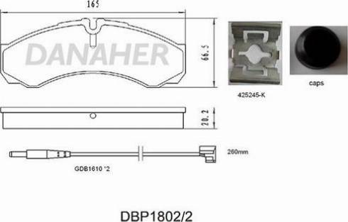 Danaher DBP1802/2 - Bremžu uzliku kompl., Disku bremzes autodraugiem.lv