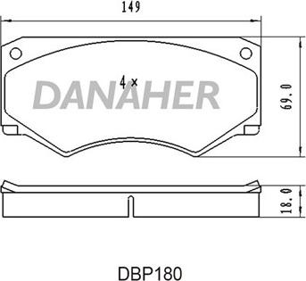 Danaher DBP180 - Bremžu uzliku kompl., Disku bremzes autodraugiem.lv