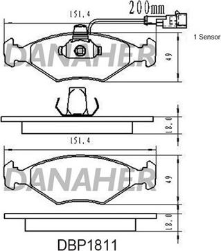 Danaher DBP1811 - Bremžu uzliku kompl., Disku bremzes autodraugiem.lv