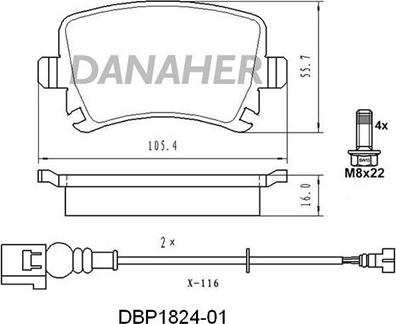 Danaher DBP1824-01 - Bremžu uzliku kompl., Disku bremzes autodraugiem.lv