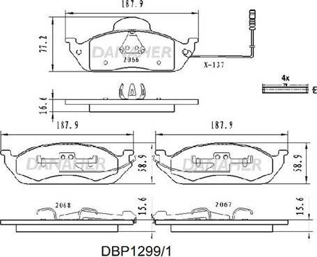 Danaher DBP1299/1 - Bremžu uzliku kompl., Disku bremzes autodraugiem.lv
