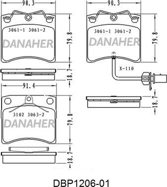 Danaher DBP1206-01 - Bremžu uzliku kompl., Disku bremzes autodraugiem.lv